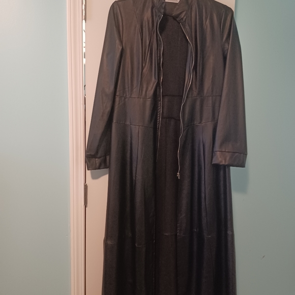 PU Leather Zipper Design Long Sleeve Coat in Black ; size 2XL - Picture 8 of 9